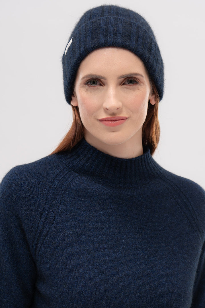 Unisex Merinomink Rib Beanie Zephyr/Dark Navy 0527