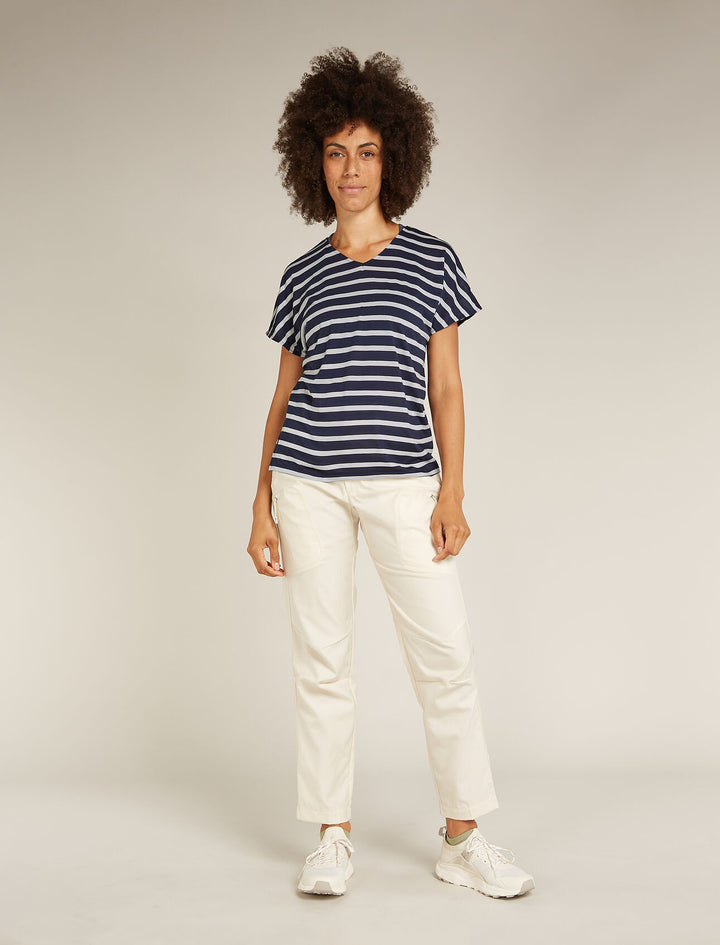 Womens Merino Blend Drayden Reversible SS Top Stripe Midnight Navy snow 0A56JL