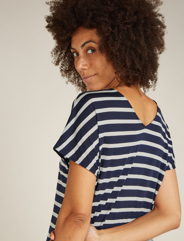 Womens Merino Blend Drayden Reversible SS Top Stripe Midnight Navy snow 0A56JL