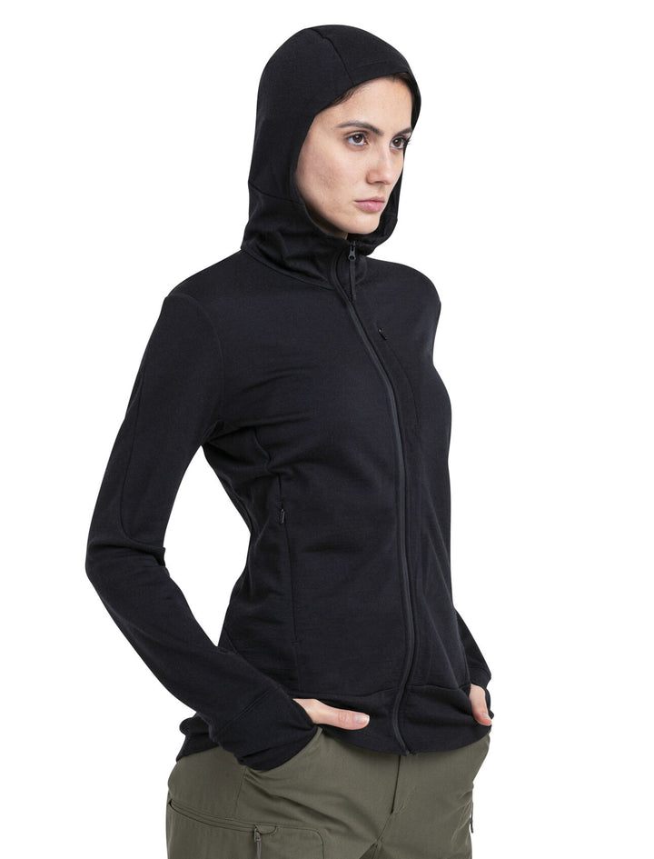 Womens Merino 260 Quantum Long Sleeve Zip Hoodie Black BA56XR