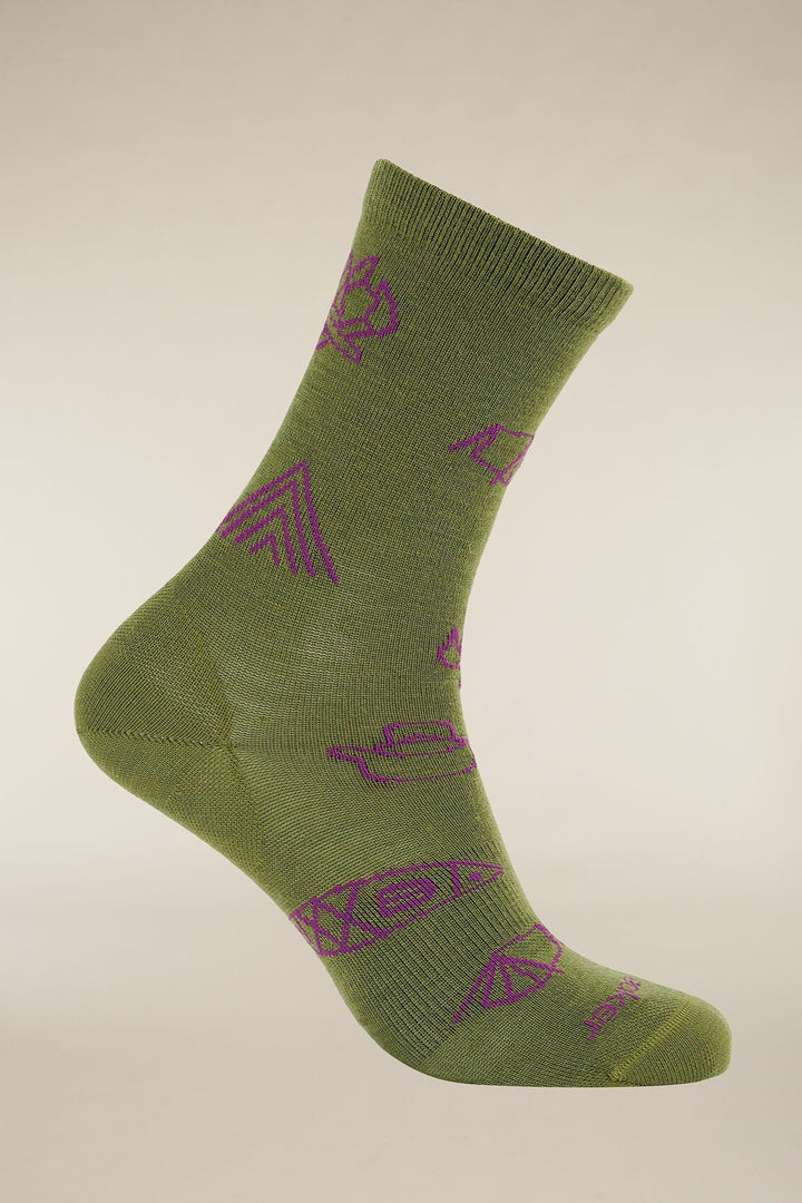 Womens Merino Lifestyle Ultralight Crew Socks Camp Essential Sphagnum /Passion 0A574D