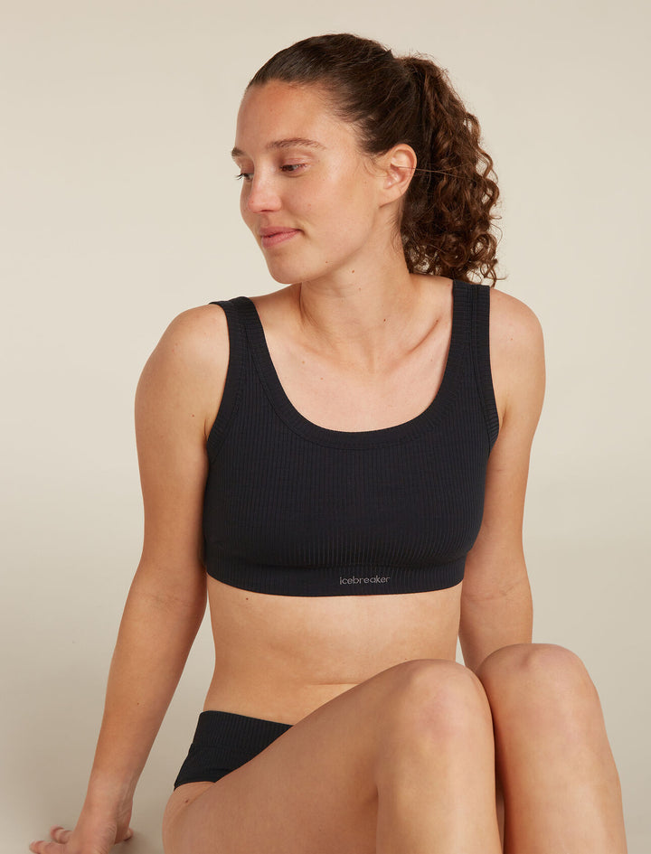 Womens Merino Blend Rib Lotus Bra Black 0A5777