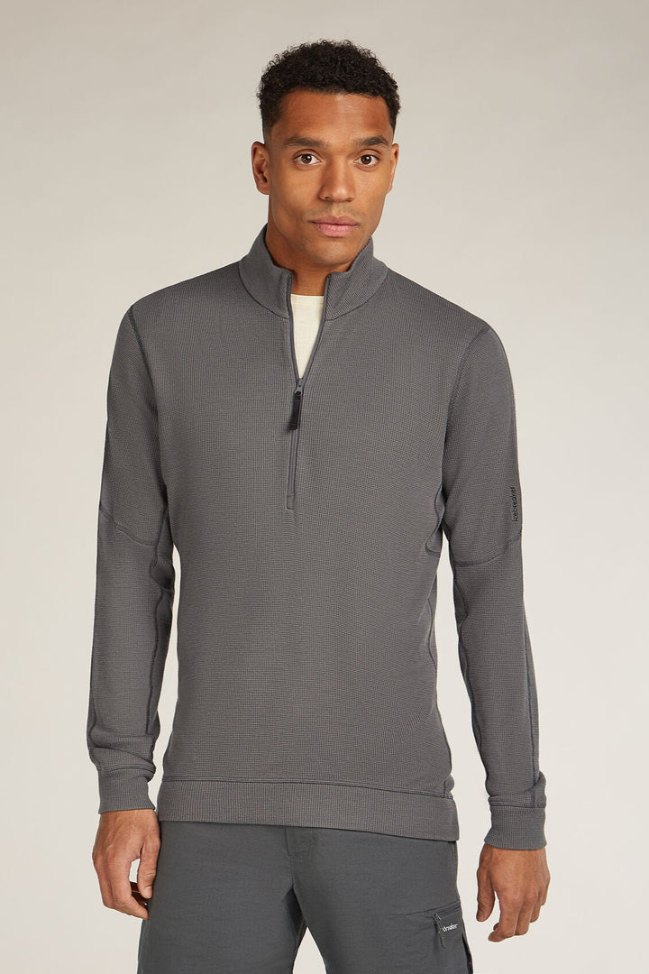 Mens Merino 260 Waffle Knit Wander Long Sleeve Half Zip Obsisian  0A577U
