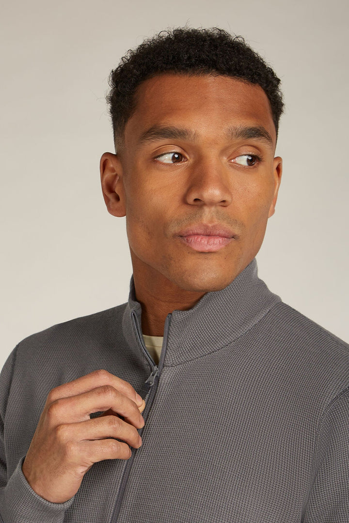 Mens Merino 260 Waffle Knit Wander Long Sleeve Half Zip Obsisian  0A577U