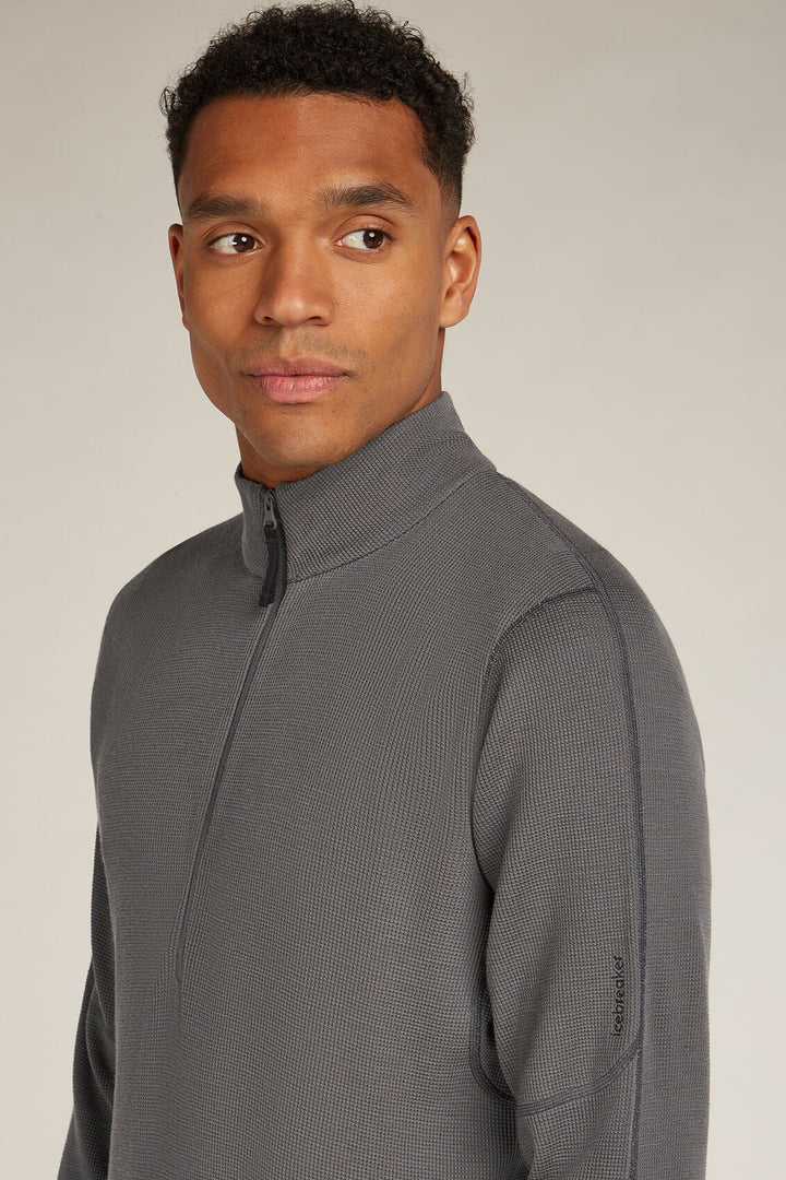 Mens Merino 260 Waffle Knit Wander Long Sleeve Half Zip Obsisian  0A577U