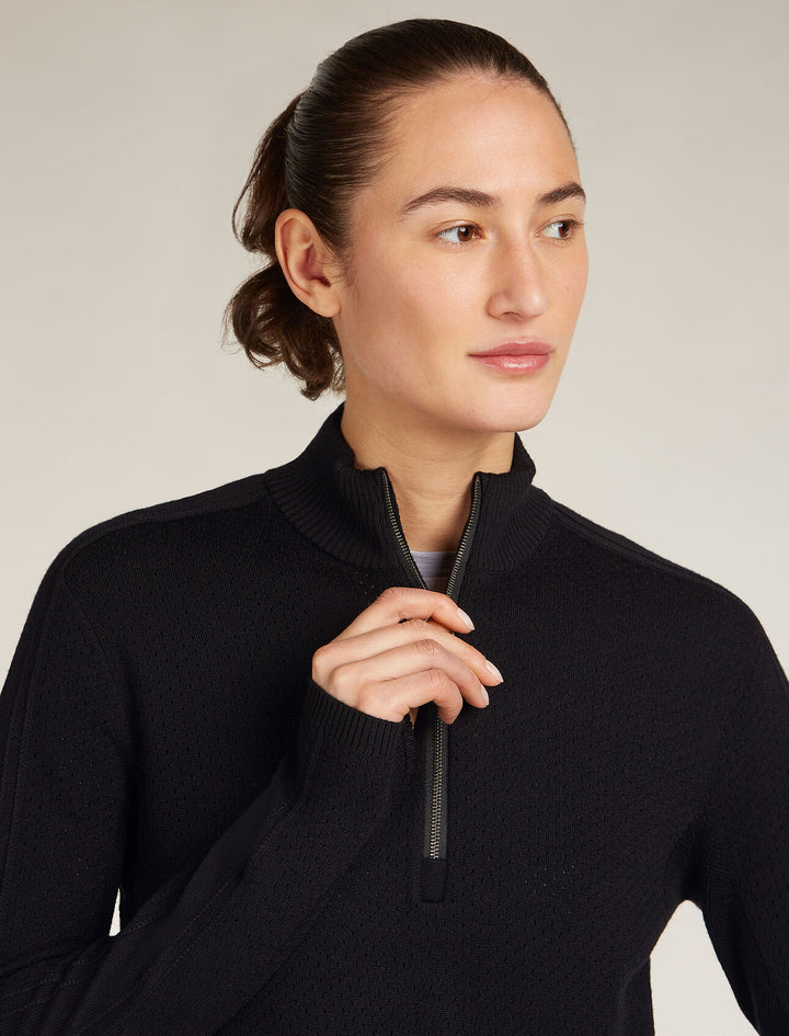 Womens Merino icebreaker Anniversary Original L S Half Zip Black 0A579E