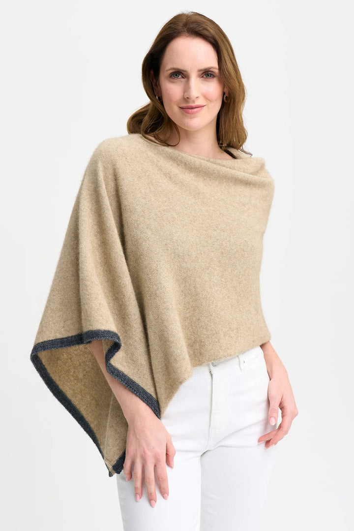 Womens Two Tone Poncho Latte/Slate 1623