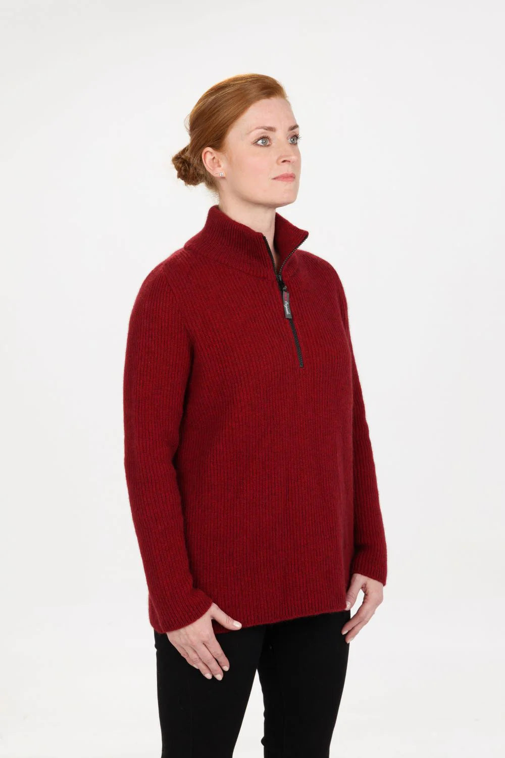 Womens Premium Possum half zip Berry MS4063