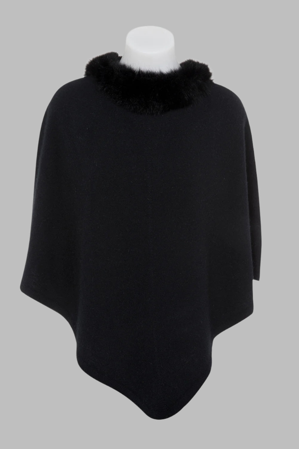Womens Pure Possum Trim Poncho Black NB686