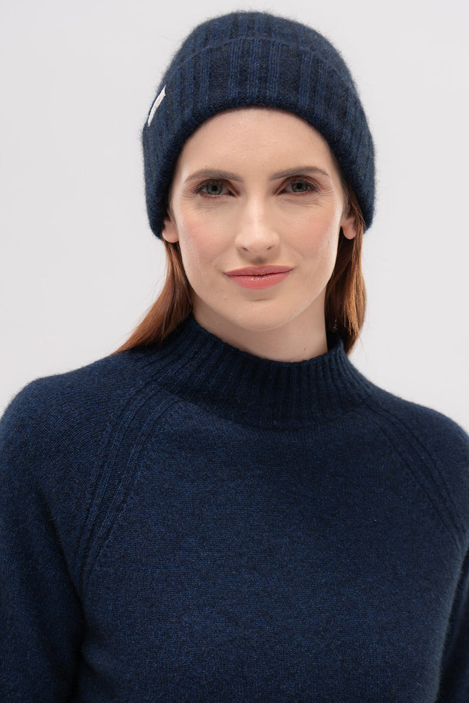 Unisex Merinomink Rib Beanie Zephyr/Dark Navy 0527