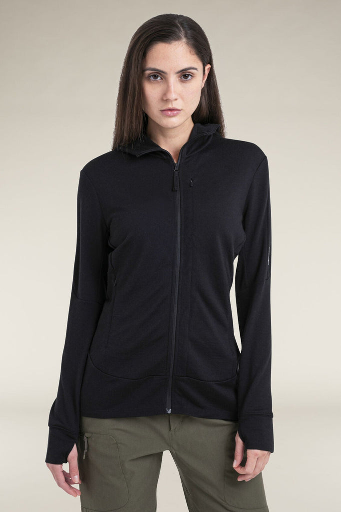 Womens Merino 260 Quantum Long Sleeve Zip Hoodie Black BA56XR