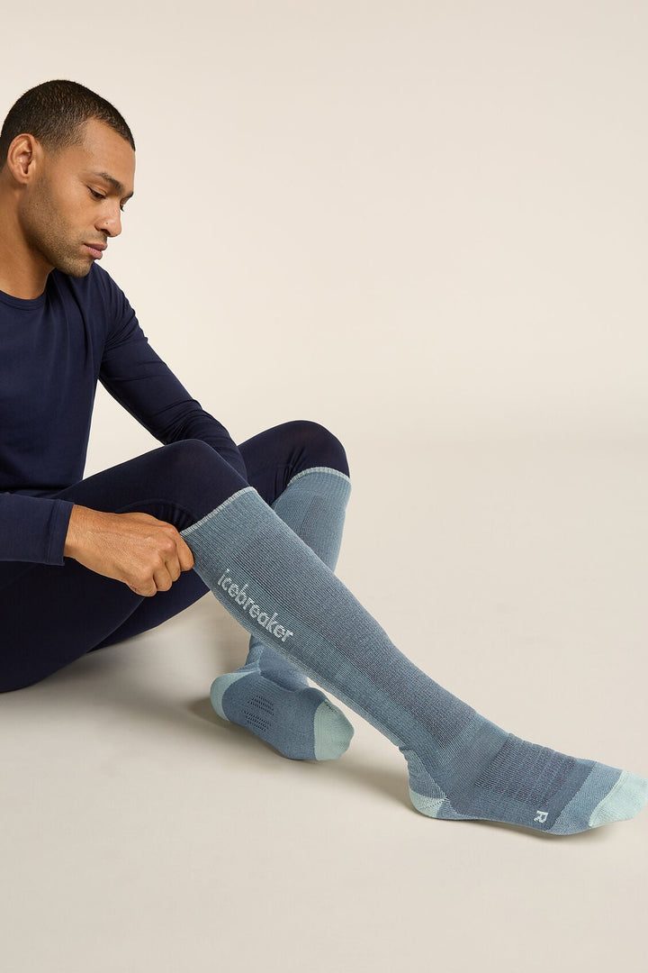 Mens Merino Ski+ Medium Over The Calf Socks Blue Ash/Mint 0A573P