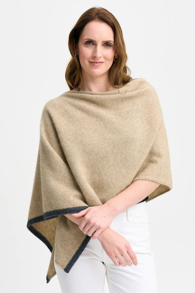 Womens Two Tone Poncho Latte/Slate 1623