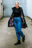 Womens Rain Coat-Billie-Black with Purple Fleur