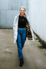 Womens Rain Coat-Billie-Ice Crystal with Big Cat Blur