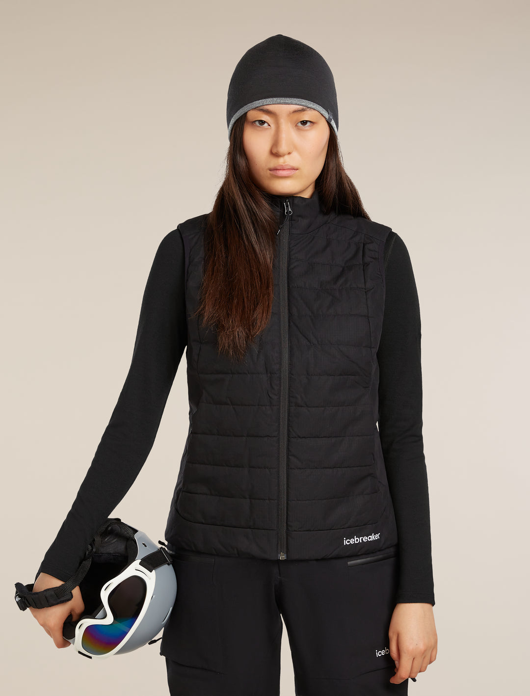 Adult Unisex Merino Reversible Pocket Hat Black/Gritstone Heather  IBM200