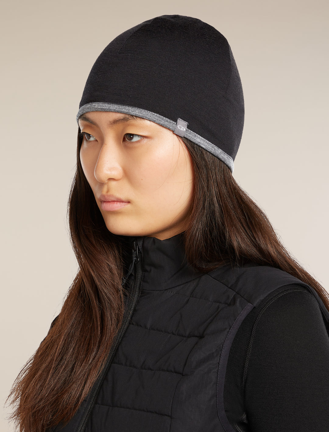 Adult Unisex Merino Reversible Pocket Hat Black/Gritstone Heather  IBM200
