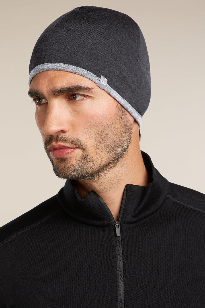 Adult Unisex Merino Reversible Pocket Hat Black/Gritstone Heather  IBM200