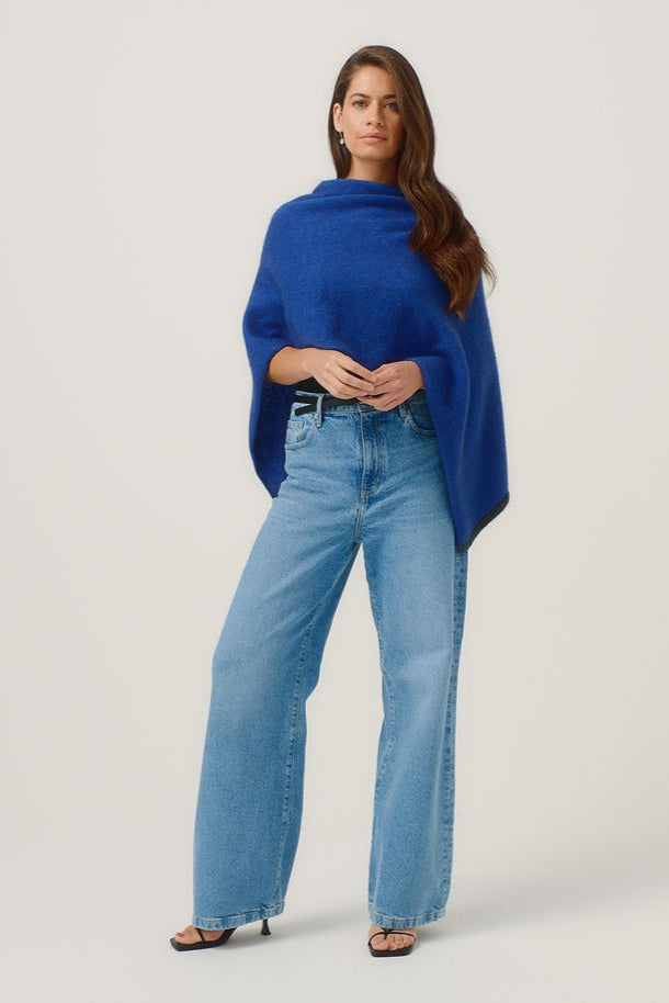 Womens Two Tone Poncho Dusty Blue/Slate 1623