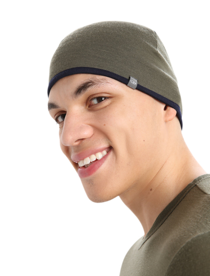 Adult Unisex Merino Reversible Pocket Hat Loden/Midnight Navy IBM200