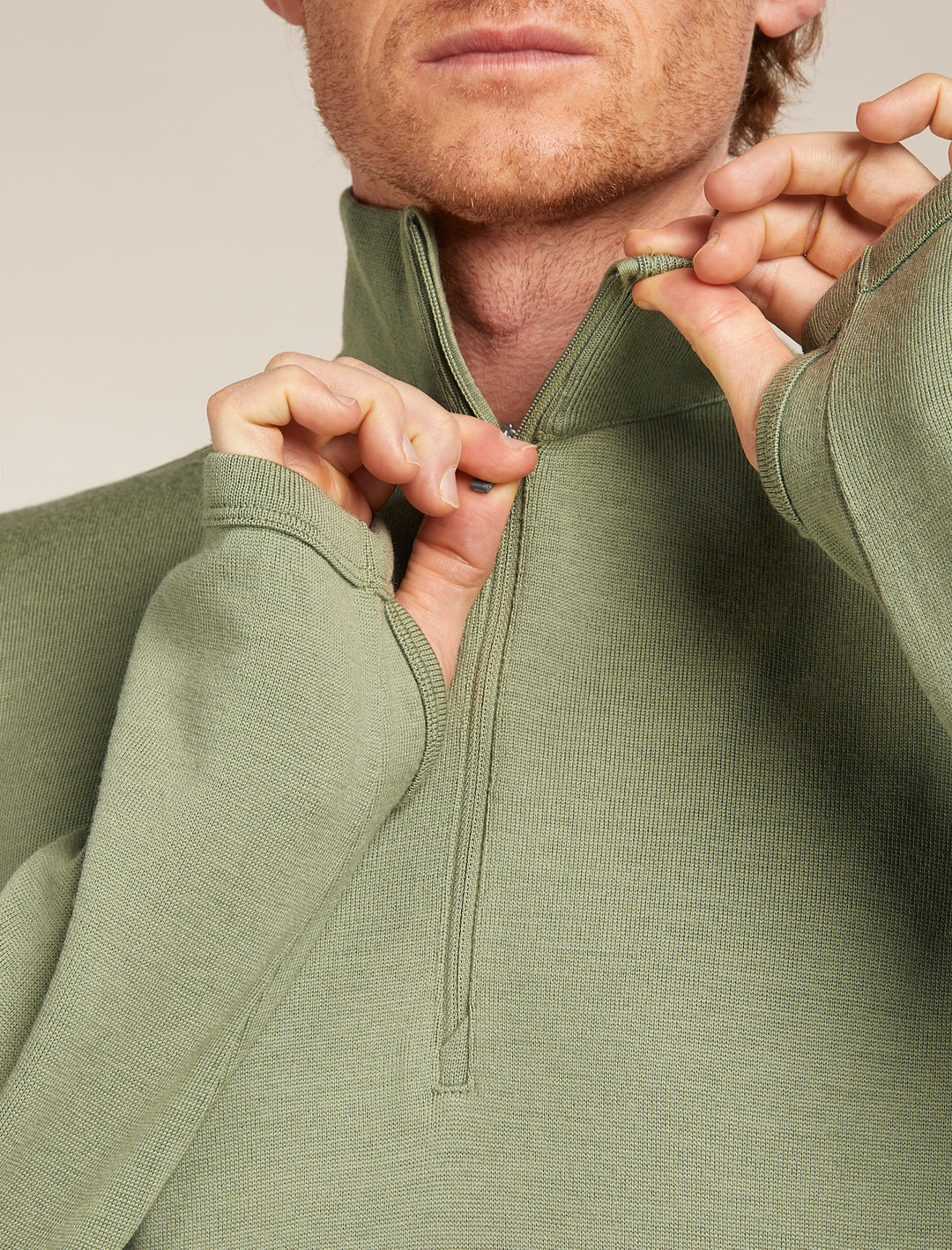 Mens Merino 300 Original Long Sleeve Half Zip Top Lichen B00871
