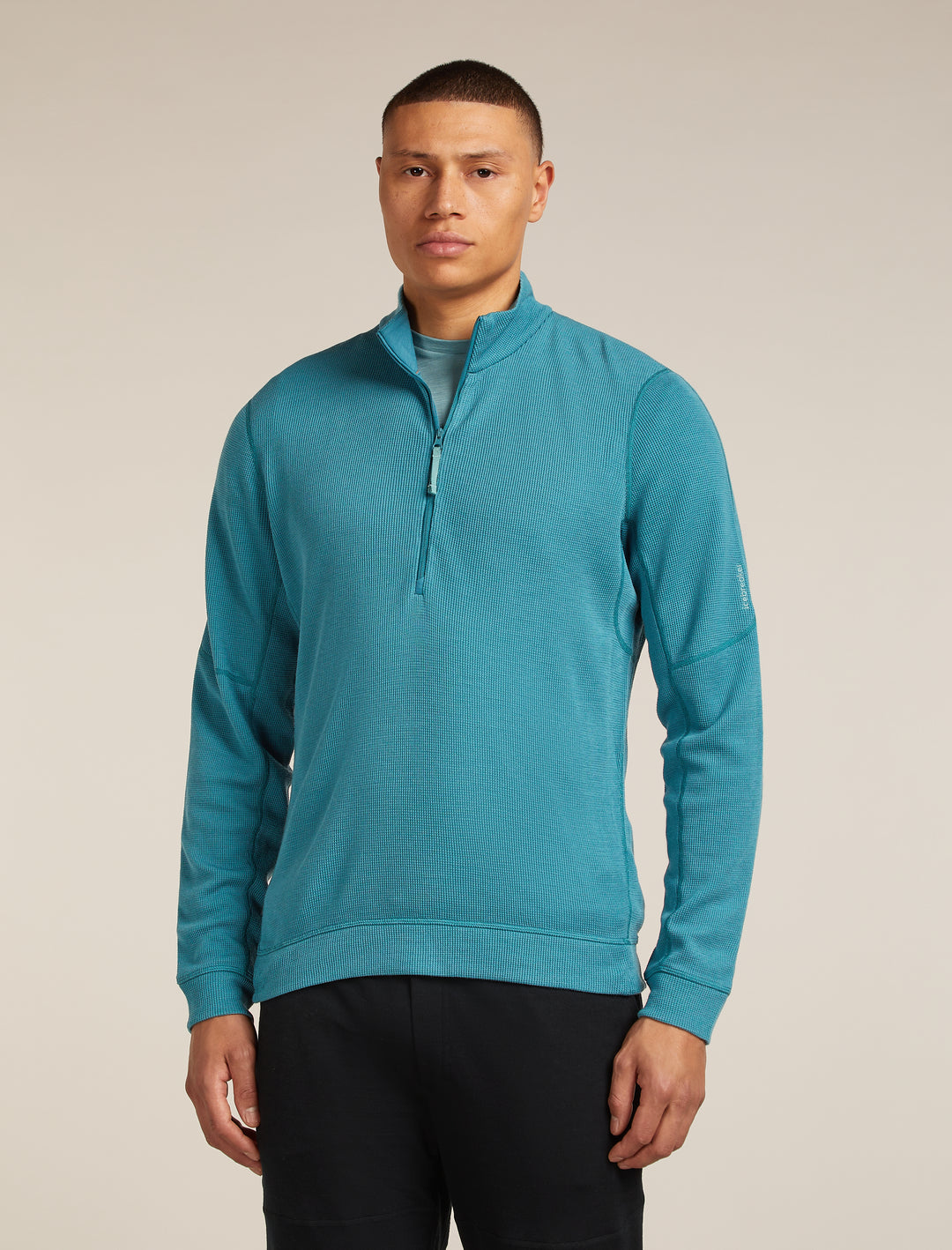 Mens Merino 260 Waffle Knit Wander Long Sleeve Half Zip Topaz  0A577U