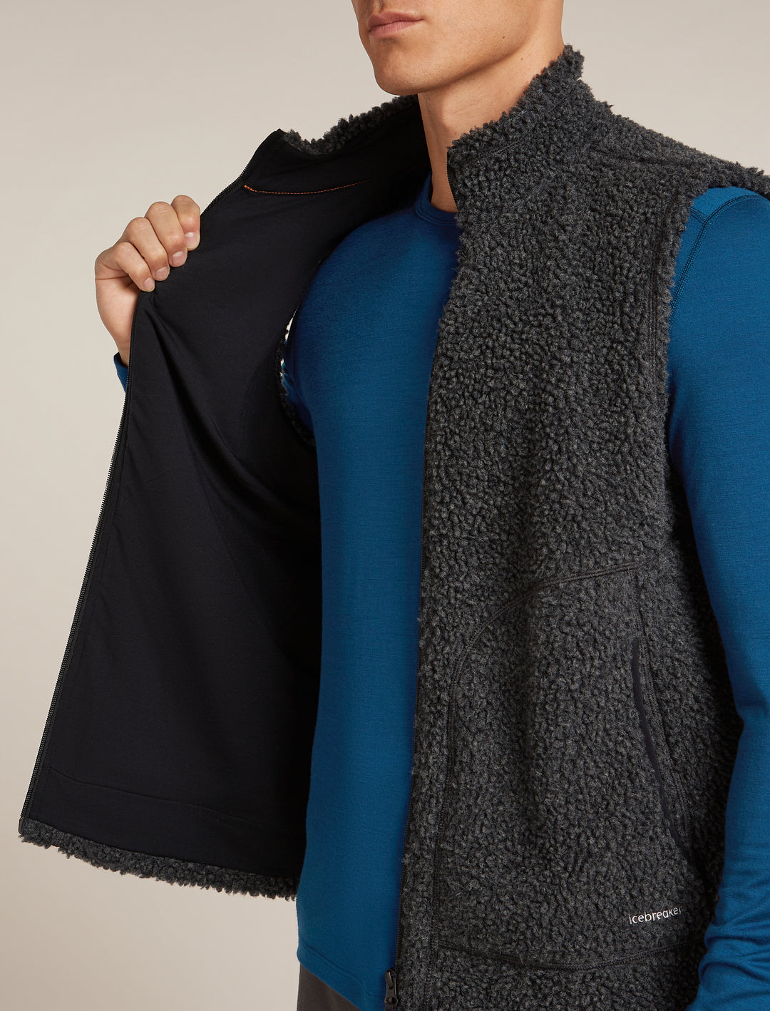 Mens Merino Blend 960 RealFleece™ High Pile Vest Jet Heather/Black 0A57AY