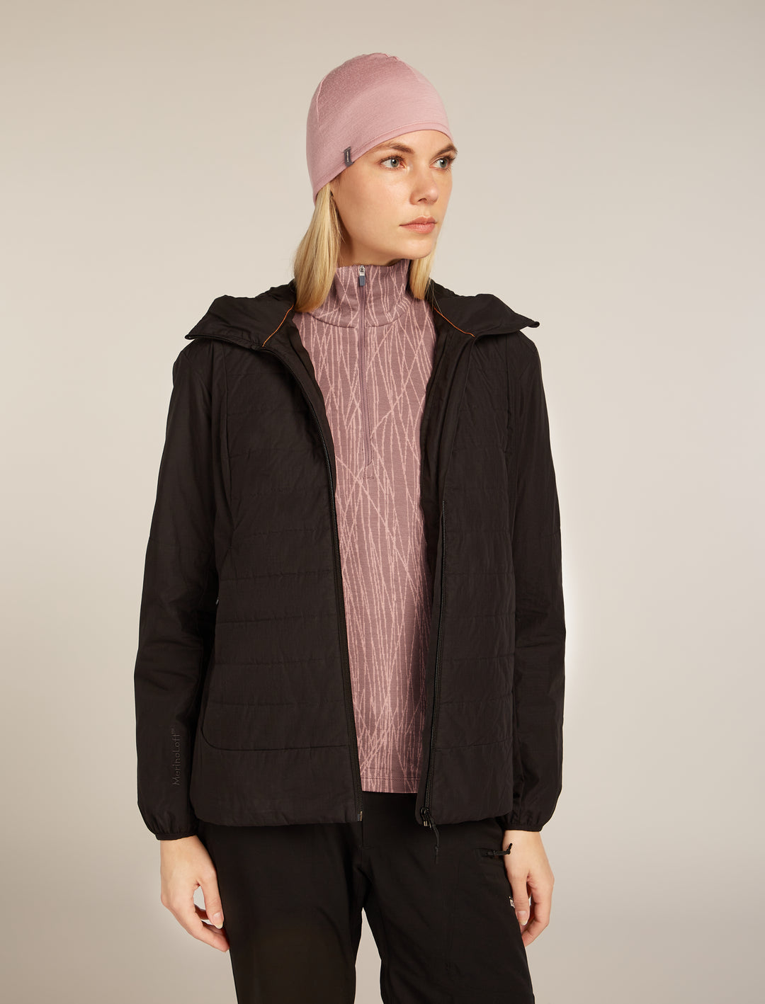 Adult Unisex Merino Reversible Pocket Hat Summit/Blush IBM200