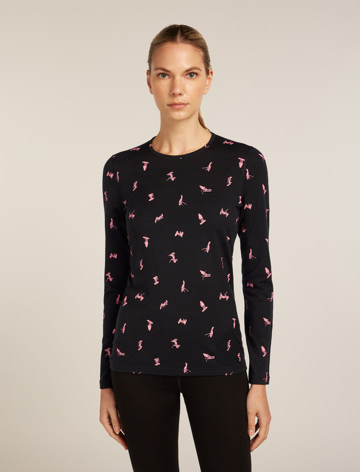 Womens Merino 200 Oasis LS Crewe Thermal Top Snow Day Black/Acid Pink 0A574W