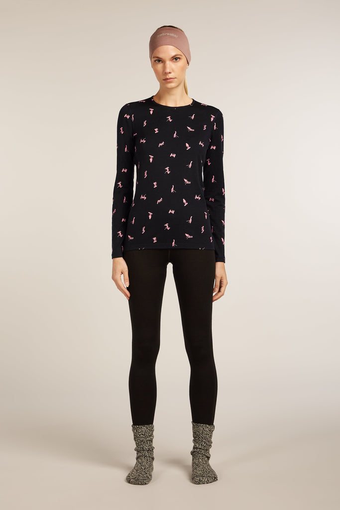 Womens Merino 200 Oasis LS Crewe Thermal Top Snow Day Black/Acid Pink 0A574W