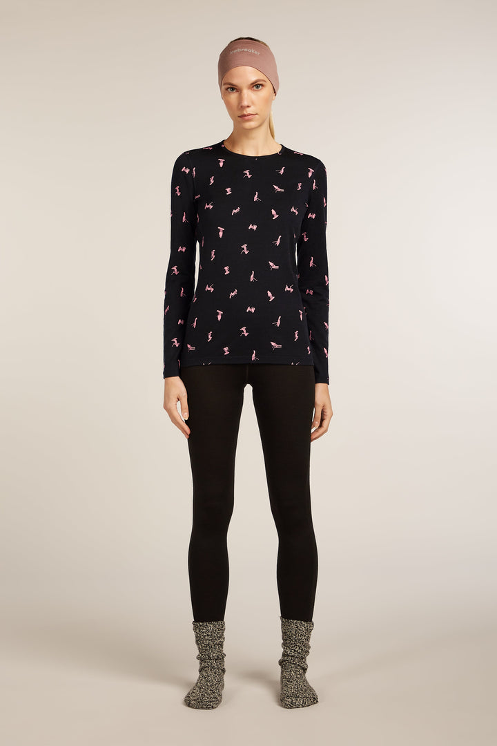 Womens Merino 200 Oasis LS Crewe Thermal Top Snow Day Black/Acid Pink 0A574W