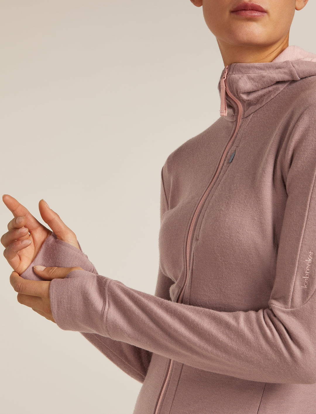 Womens Merino 260 Quantum Long Sleeve Zip Hoodie Summit/Blush BA56XR