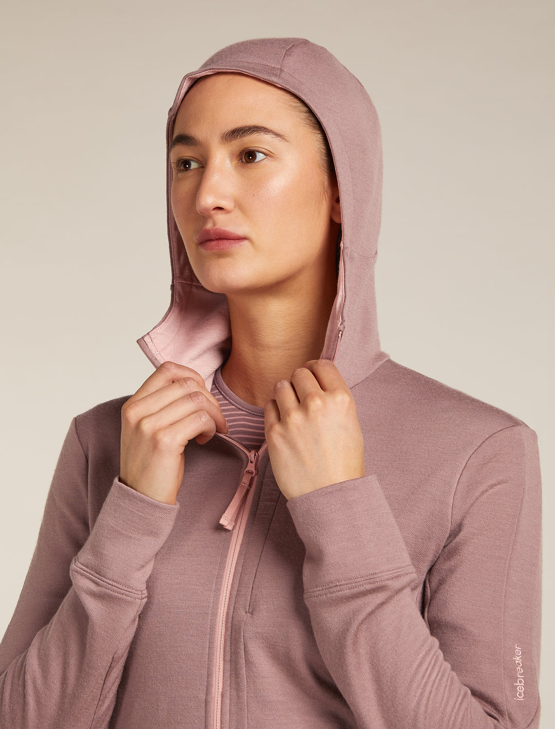 Womens Merino 260 Quantum Long Sleeve Zip Hoodie Summit/Blush BA56XR