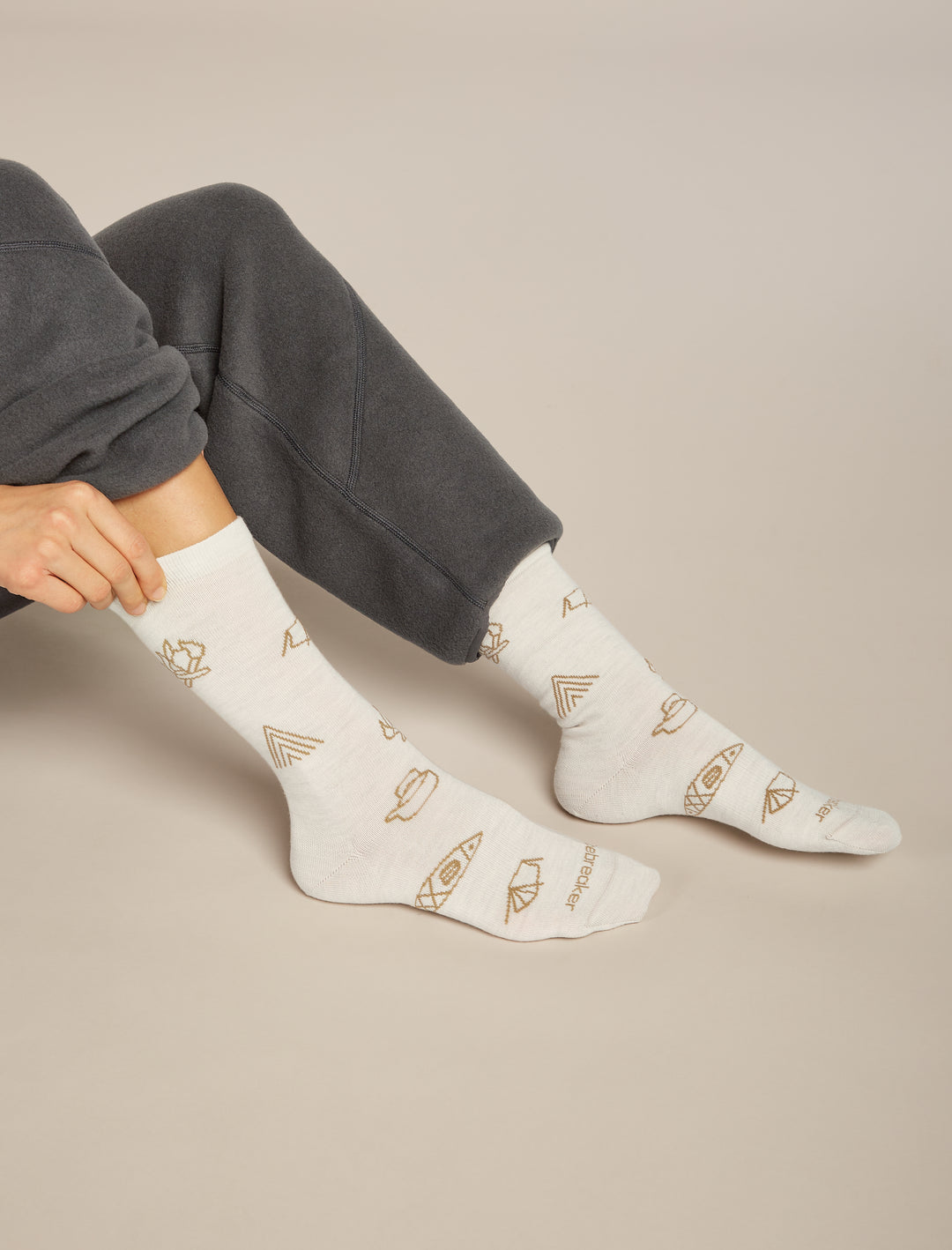 Womens Merino Lifestyle Ultralight Crew Socks Camp Essential Ecru/Heath Sand 0A574D