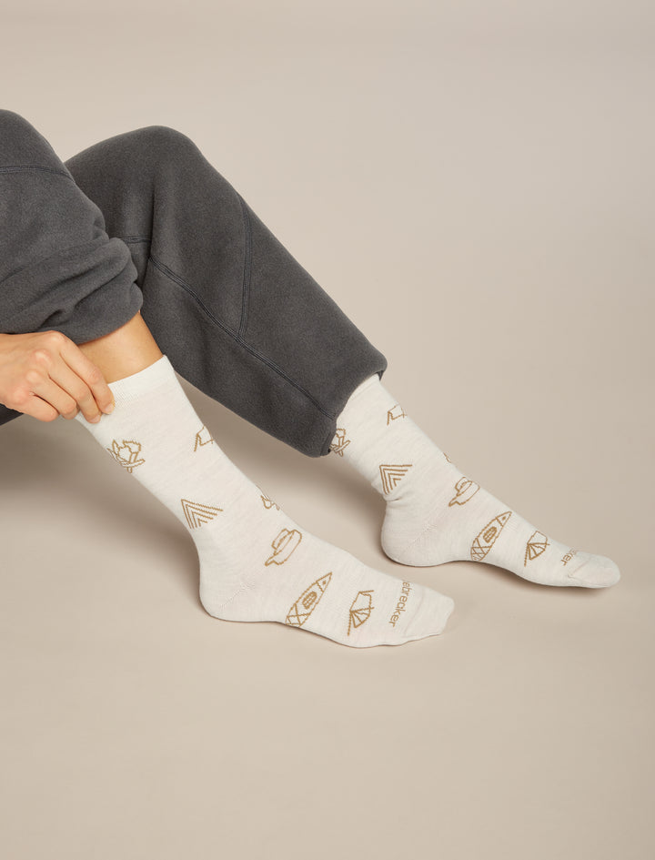 Womens Merino Lifestyle Ultralight Crew Socks Camp Essential Ecru/Heath Sand 0A574D