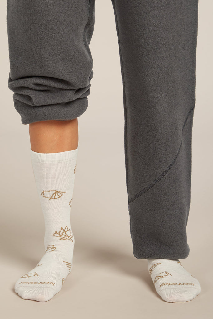 Womens Merino Lifestyle Ultralight Crew Socks Camp Essential Ecru/Heath Sand 0A574D
