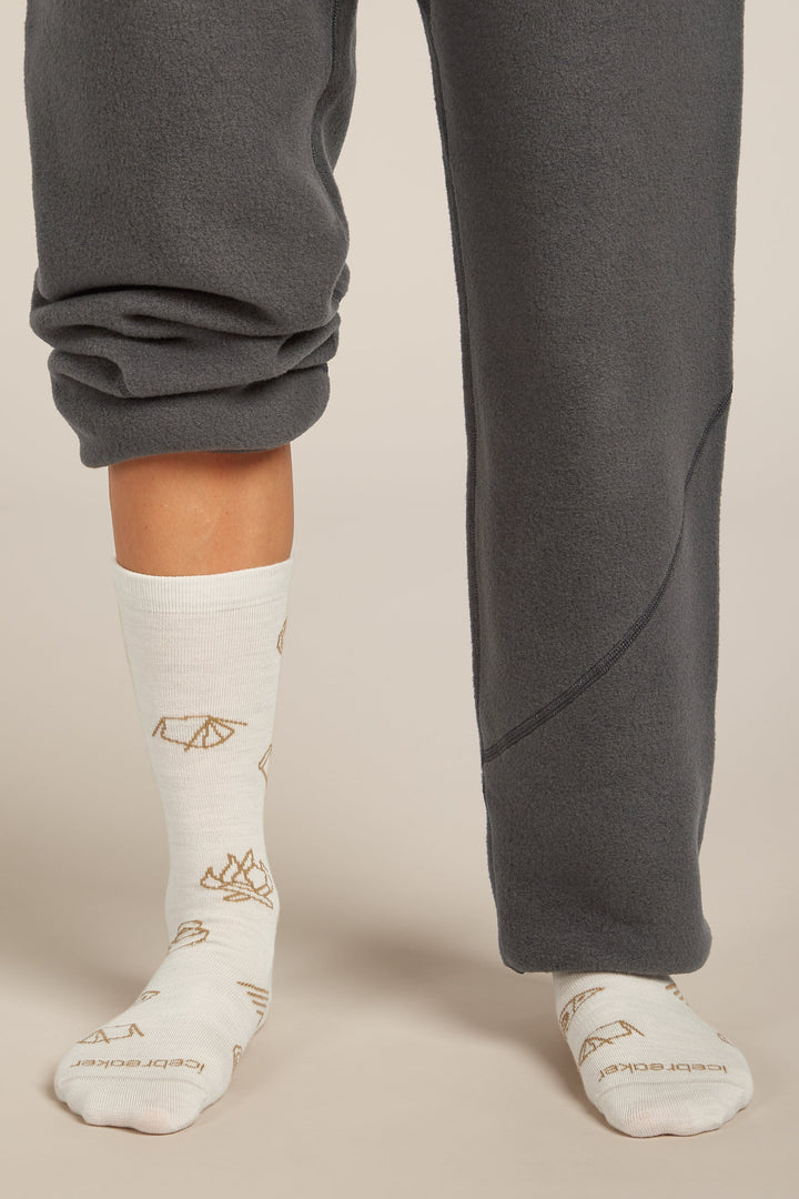 Womens Merino Lifestyle Ultralight Crew Socks Camp Essential Ecru/Heath Sand 0A574D