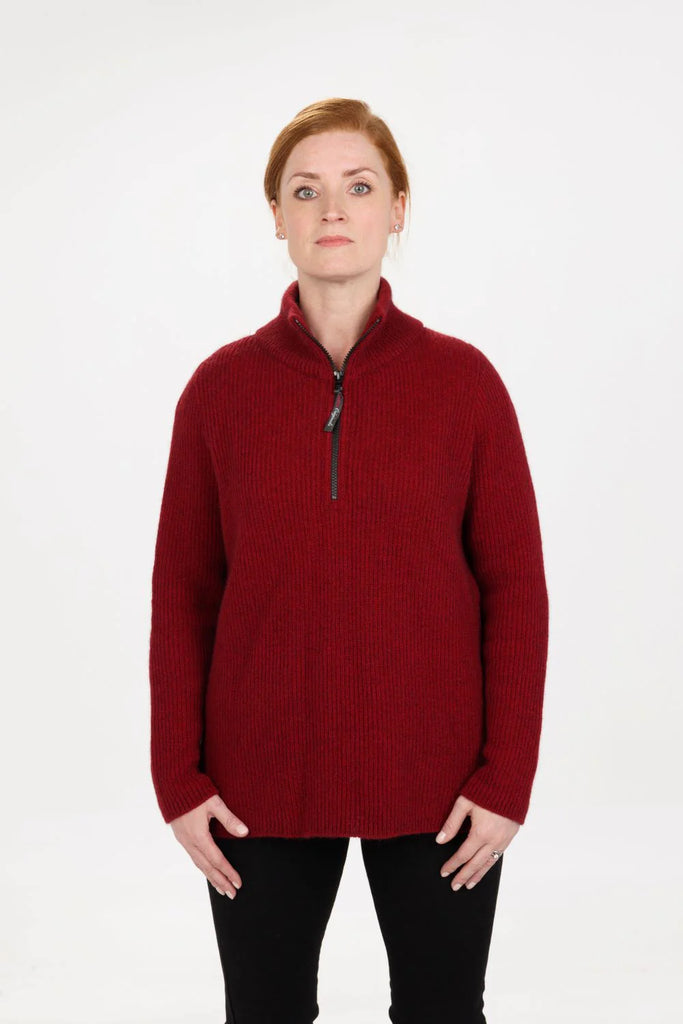 Womens Premium Possum half zip Berry MS4063