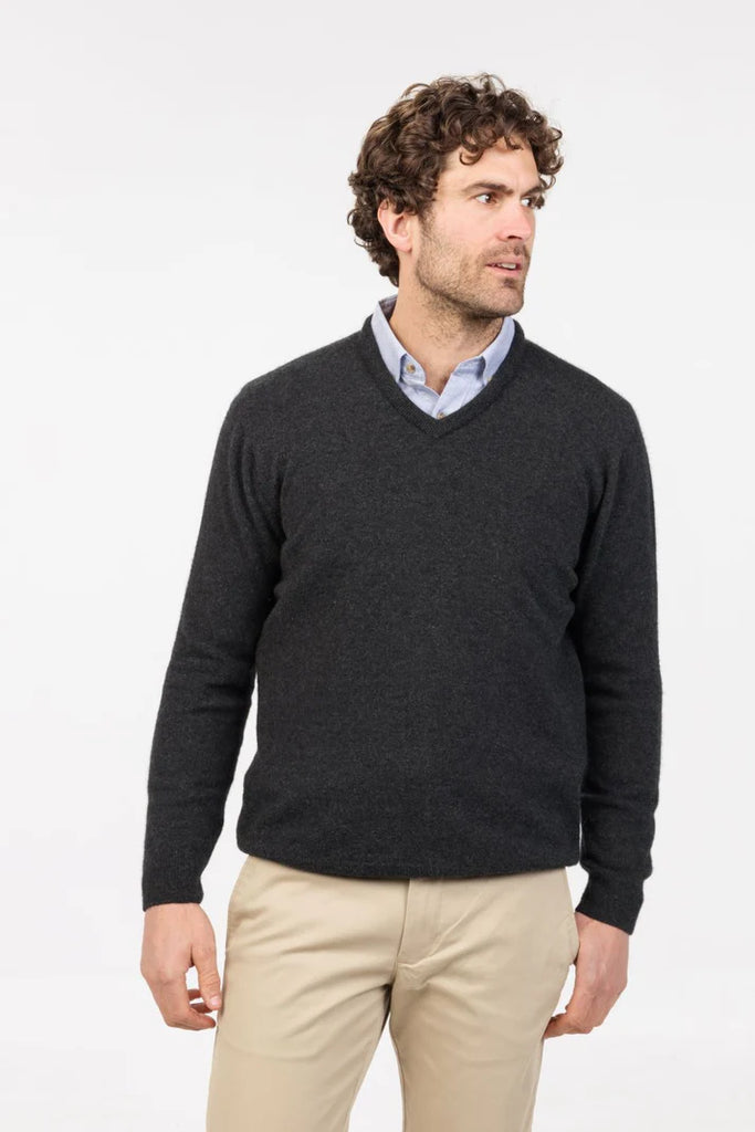 Mens V Neck Sweater Charcoal NB121