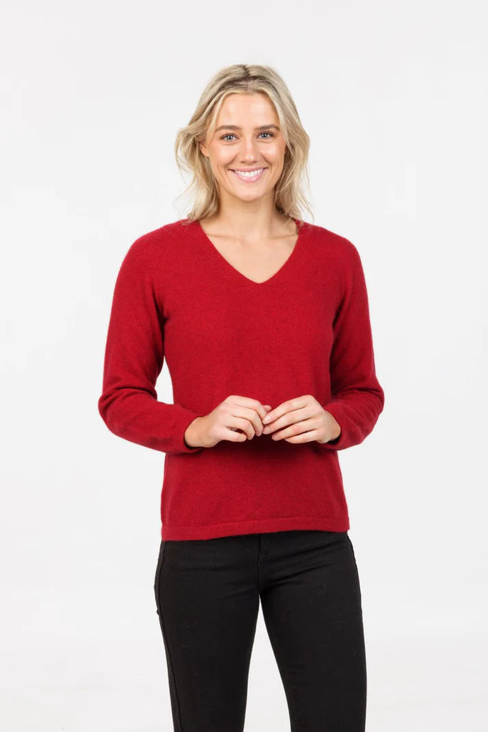 Womens V Neck Sweater Berry NB396