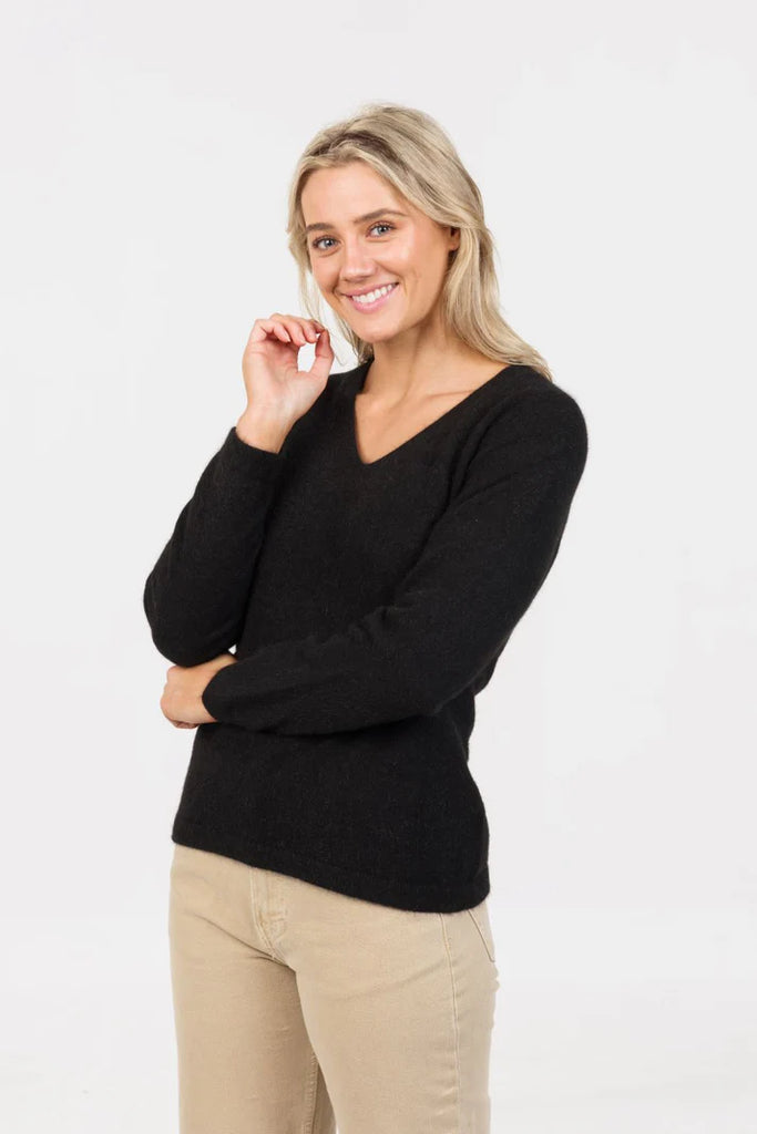 Womens V Neck Sweater Black NB396
