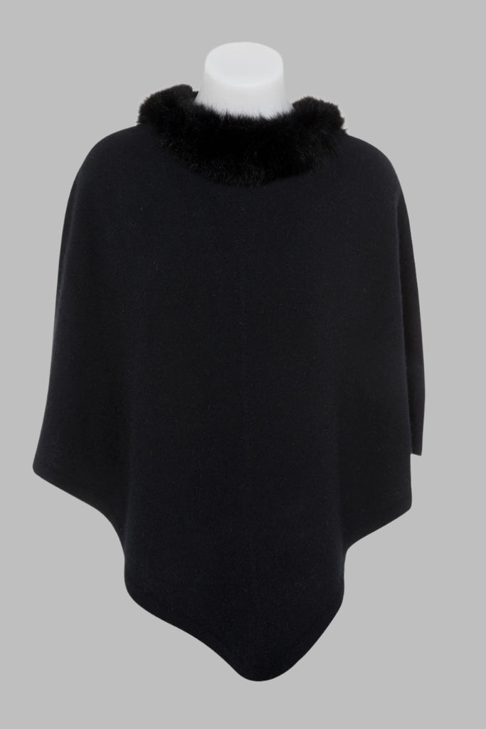 Womens Pure Possum Trim Poncho Black NB686