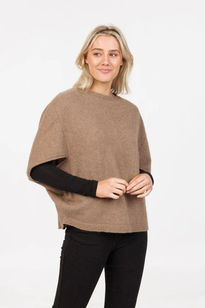 Womens Split Sleeve Poncho Mink NB868
