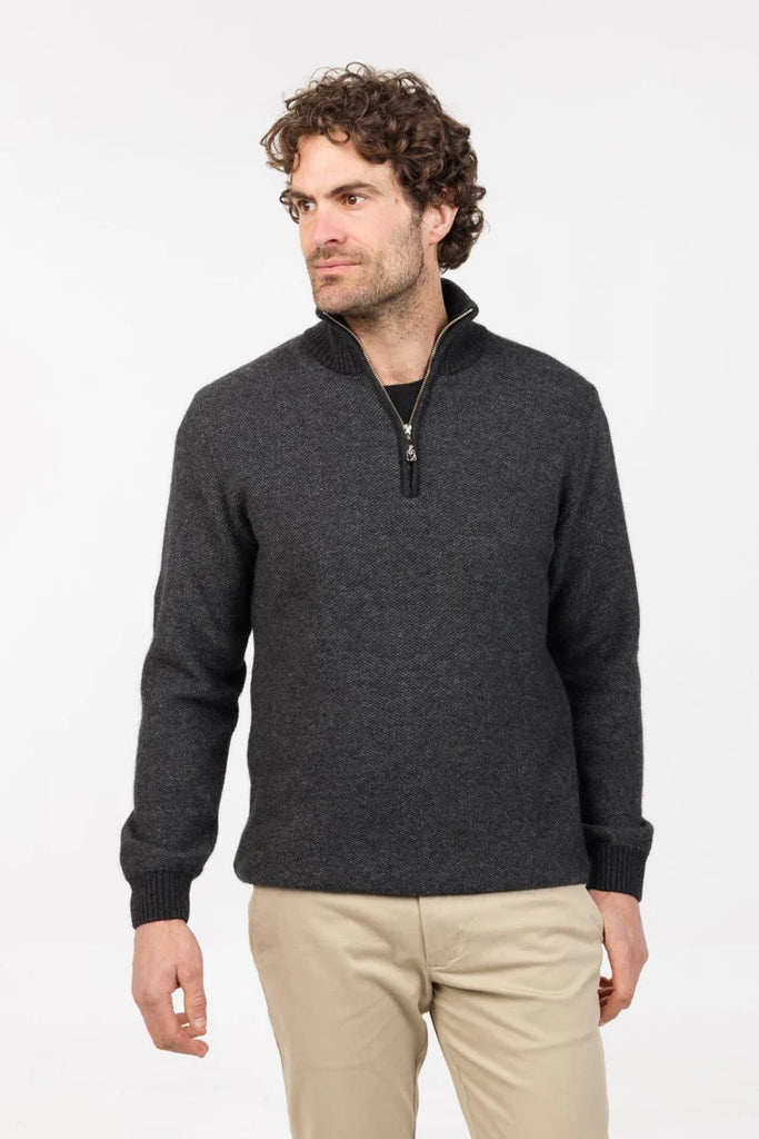 Mens Textured Half Zip Sweater Charcoal NE338-Native World | – The