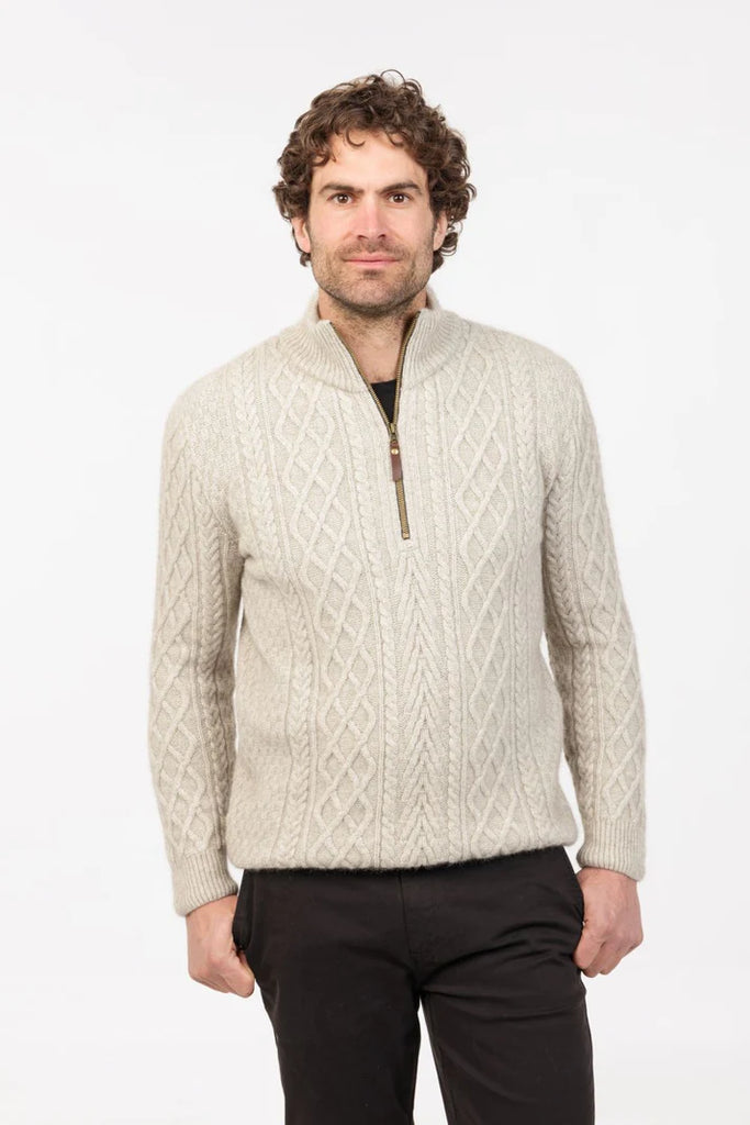 Mens Arran Half Zip Sweater Natural NS434