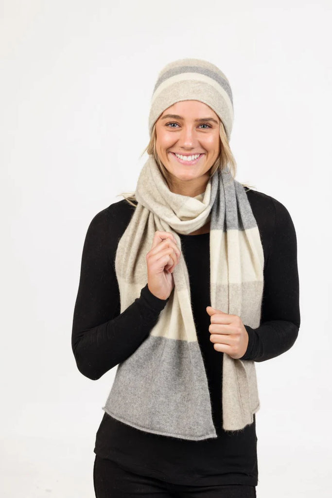 Womens Travel Beanie Natural Stripe NX825