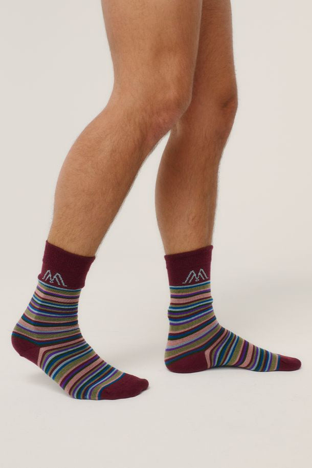 Unisex Striped Merino Socks Merlot Stripe 0635