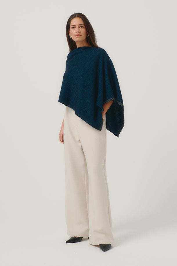 Womens Two Tone Poncho  Peacock/Slate 1623