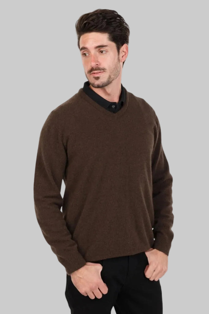 Mens V Neck Sweater Cocoa NB121