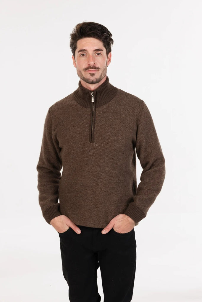 Mens Textured Half Zip Sweater Cocao NE338